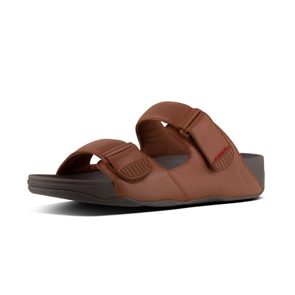 Fitflop Mens Slides - Gogh Moc Adjustable Leather - Brown - 615-SFTXEY